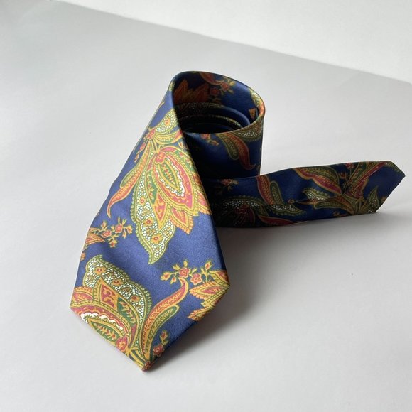 4/$25 Vintage Rome Silk Necktie Baroque Floral Print Blue Red Orange Green - Picture 11 of 11